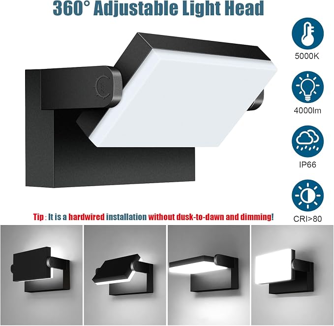40W Outdoor Wall Light 360 °Rotatable Led Wall Pack Light, 5000K 4000LM Super - Image 3