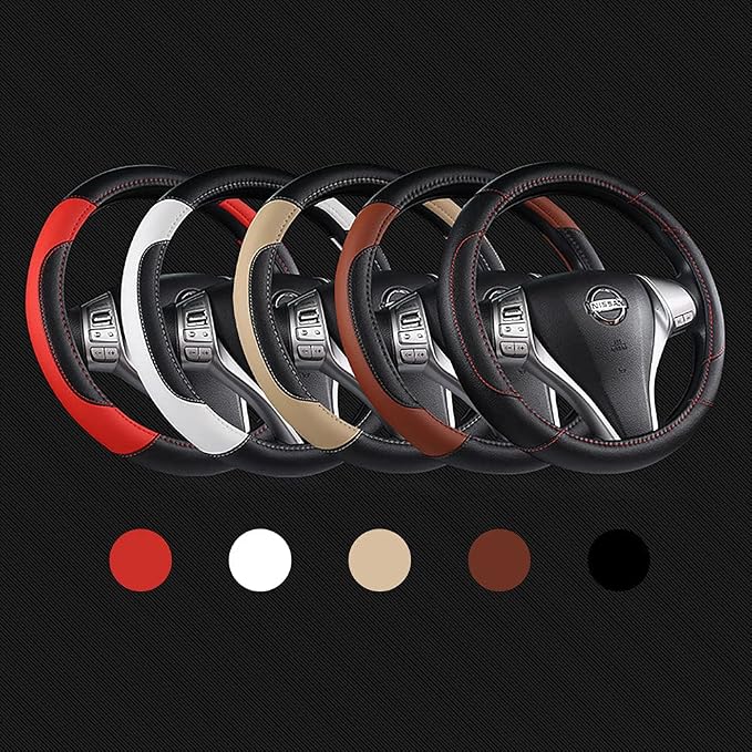 Leather Car Steering Wheel Cover, Non-Slip Car Wheel Cover Protector Breathable - Image 7