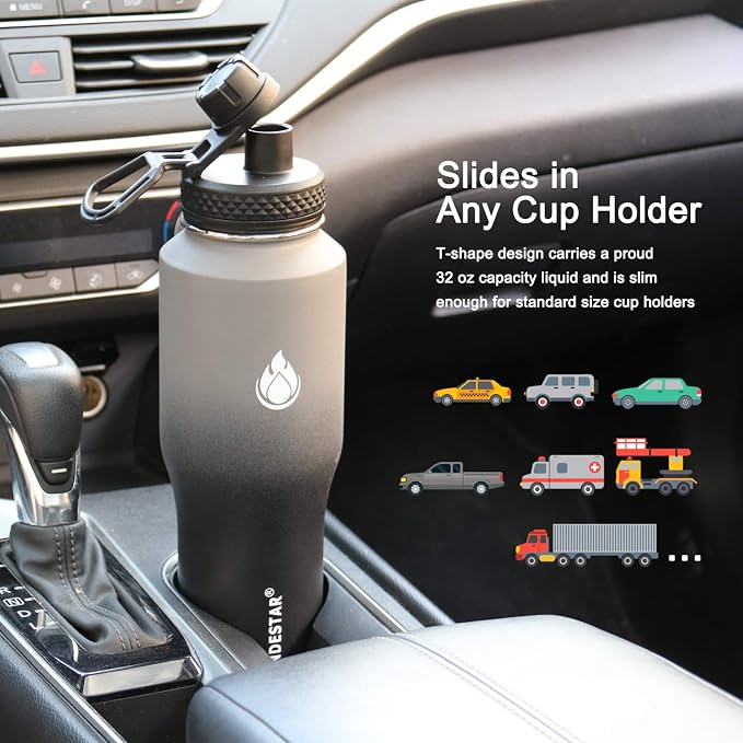 SENDESTAR Water Bottle 32oz, 2 Lids, Wide Mouth Stainless Steel Vacuum - Image 3