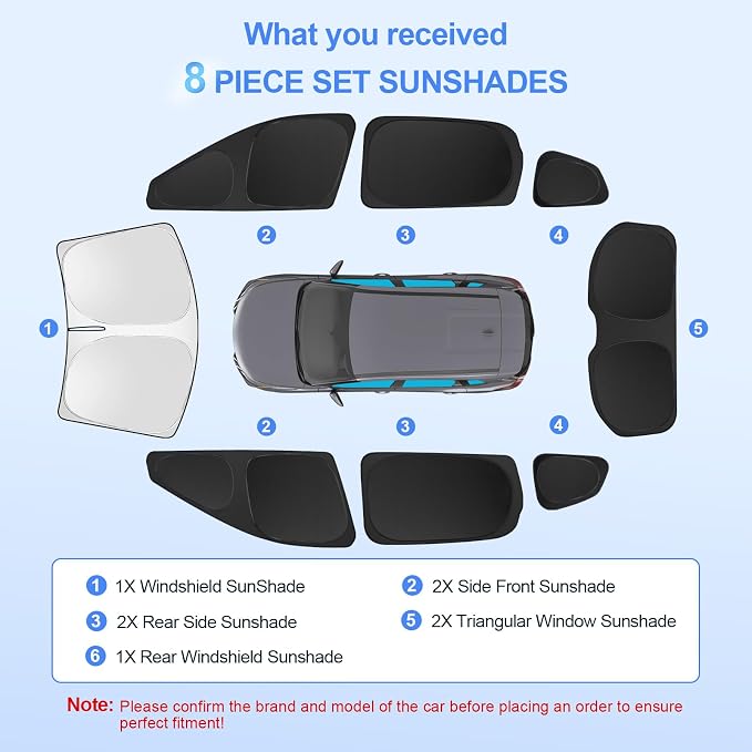 8pcs Car Window Shades for Nissan Rogue 2021-2024 2025 Accessories, Windshield - Image 7