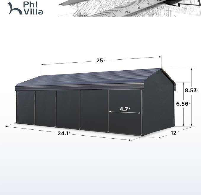 PHI VILLA 12 x 25 ft Heavy Duty Car Port - Image 6