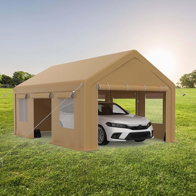 10x20FT Portable Garage, Galvanized Frame & 180 g PE Waterproof Canopy by Hipicute