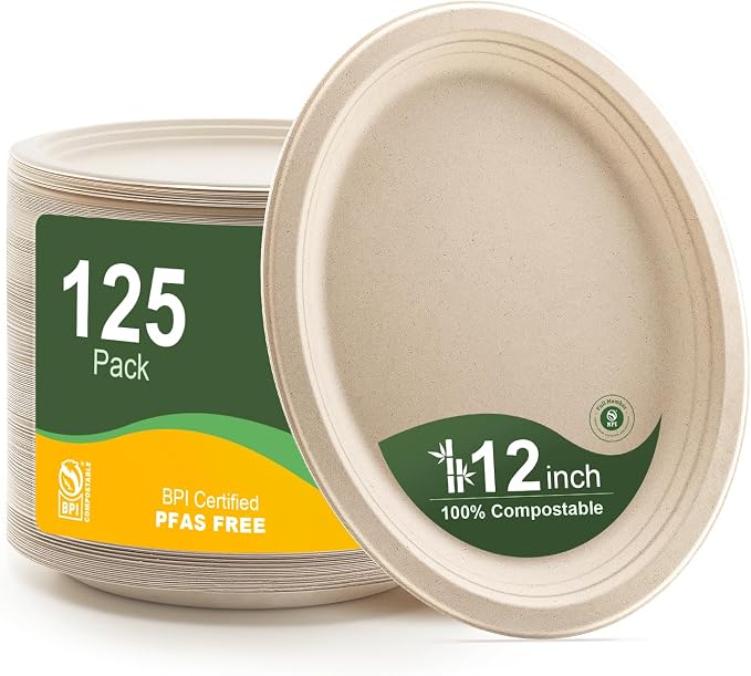 WELLIFE 100% Compostable Oval Paper Plates 12 Inch, Biodegradable Bagasse by WELLIFE