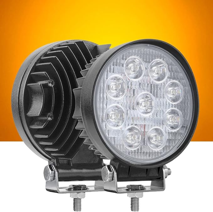 27W Spot Amber Yellow Round Work LED Light Fog Offroad Off Road Lights Driving by AUXMOTEC