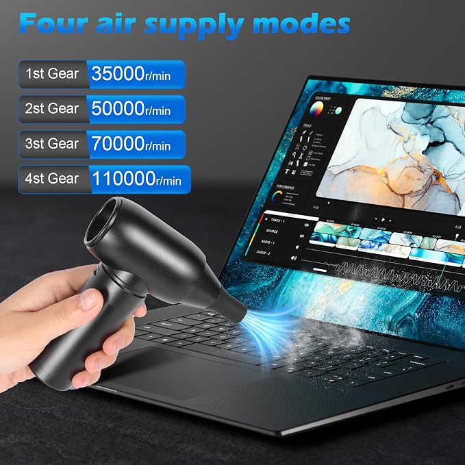 Air Duster Jet and Vacuum 2 in 1, 4 Gears Adjust, Rechargeable Portable - Image 2