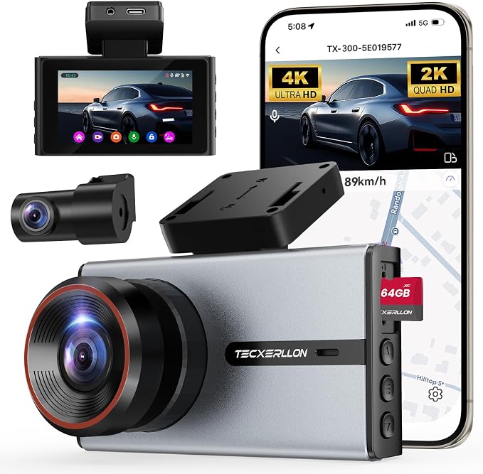 Dash Cam, 4K Dash Cam Front and Rear by TECXERLLON