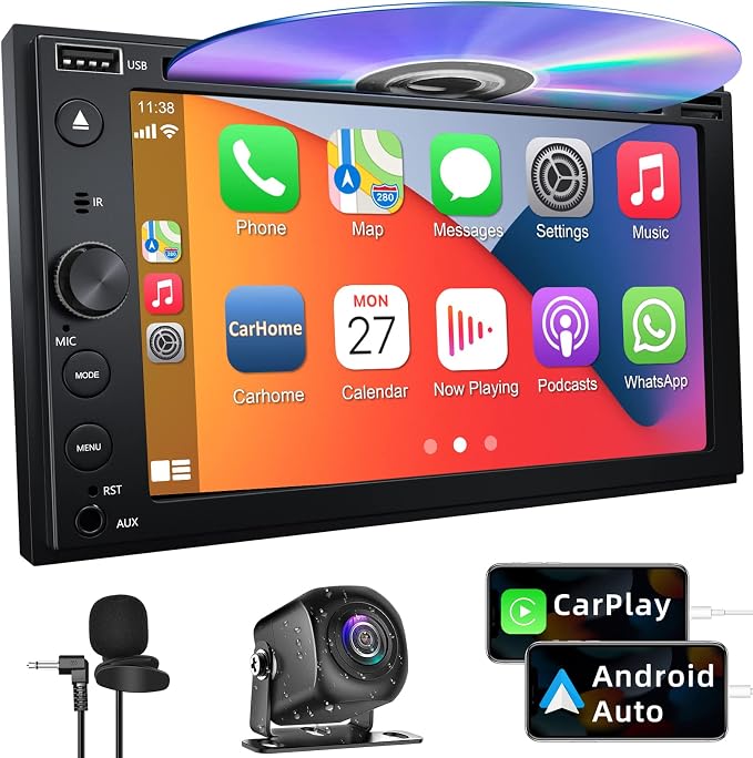 Double Din Car Stereo with CD/DVD Player Apple Carplay & Android Auto, 6.2Inch by Unknown
