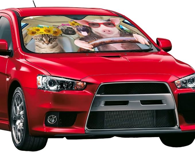 Car Windshield Sunshade Front Window Sunflower Pig Dog cat Drive Sun Visor - Image 2