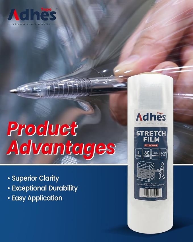 ADHES Heavy Duty Shrink Wrap Roll, 18 Inch x 1500 Feet, 80 Gauge Industrial - Image 3