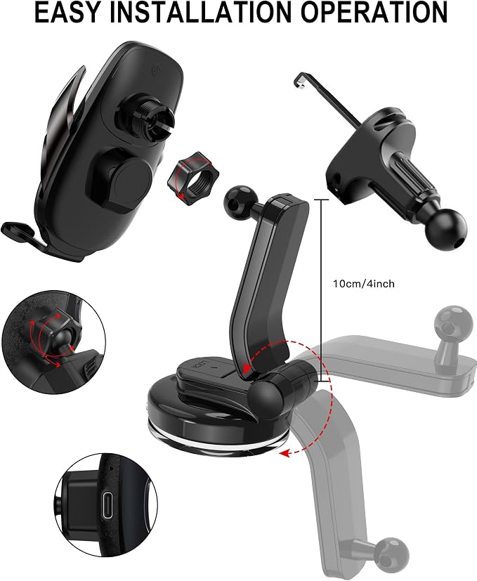 Wireless Car Charger Mount, Fast Charging Auto Clamping 15W Intelligent Dual - Image 8