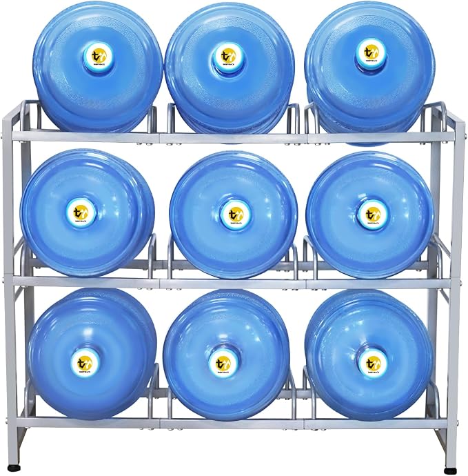 5 Gallon Water Jug Holder 9 Jugs Capacity, Newly Upgraded 3-Tier Heavy Duty by THRIFTYRACK