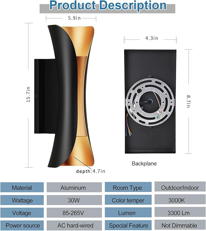 Modern 30W LED Outdoor Wall Lights Up Down Wall Sconce, IP65 Waterproof Outdoor - Image 3