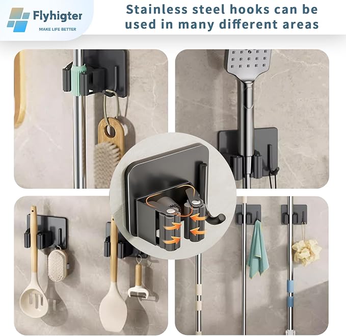 8 Pack Stainless Steel Mop Clips – Heavy Duty Wall Mounted Broom Holders - Image 6