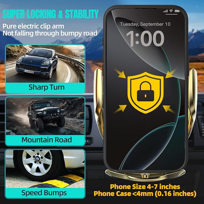 Wireless Car Charger, MAX 15W Fast Charging Auto Clamping, Sensing Phone Holder - Image 5