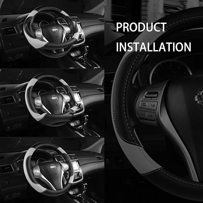 Leather Car Steering Wheel Cover, Non-Slip Car Wheel Cover Protector Breathable - Image 6