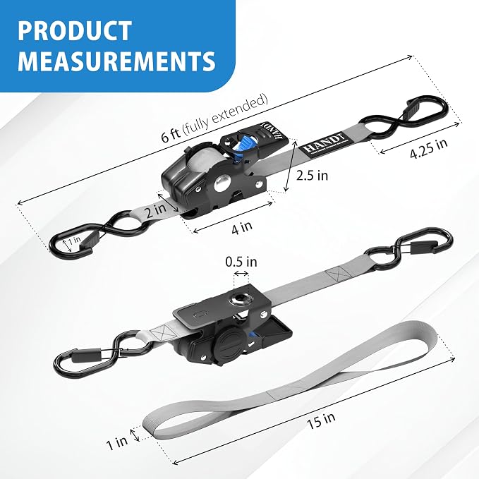 HandT USA Based Retractable Ratchet Straps 1in x 6ft - Image 7