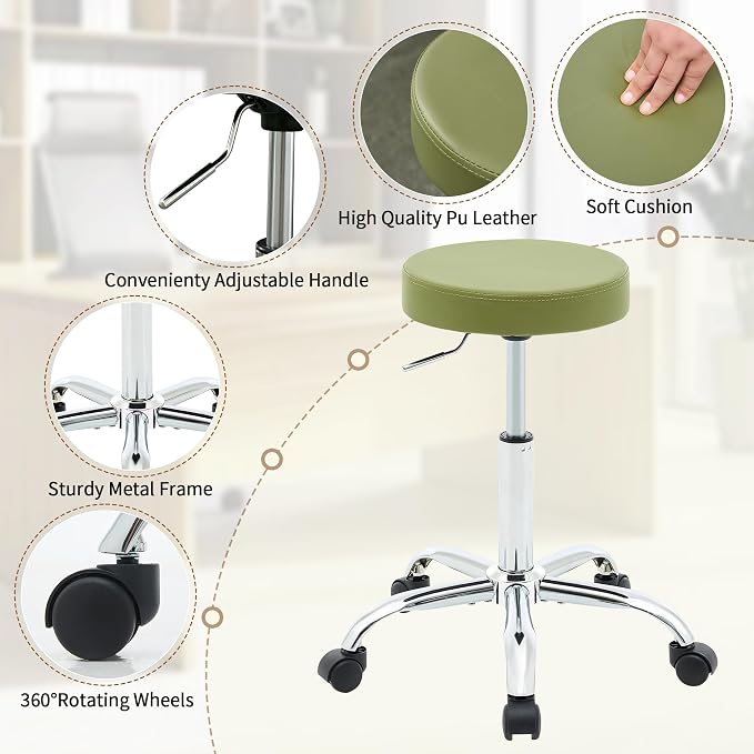 Tattoo Stool with Wheels, Adjustable Rolling Massage Chair19.5’’-26.6’’ - Image 4