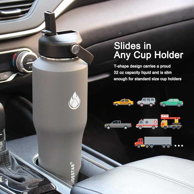 SENDESTAR Water Bottle 32oz, 2 Lids, Wide Mouth Stainless Steel Vacuum - Image 2