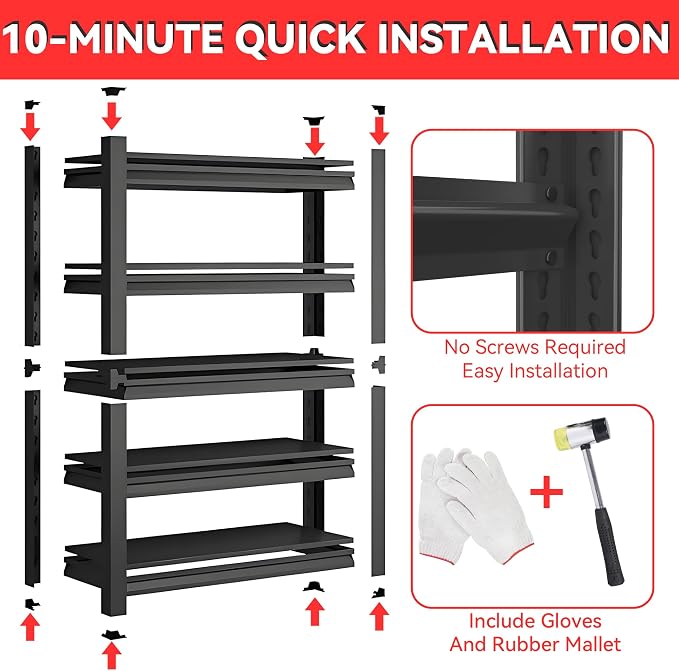Metal Garage Shelving Unit, Heavy Duty 5-Tier Adjustable Storage Rack, Steel - Image 5