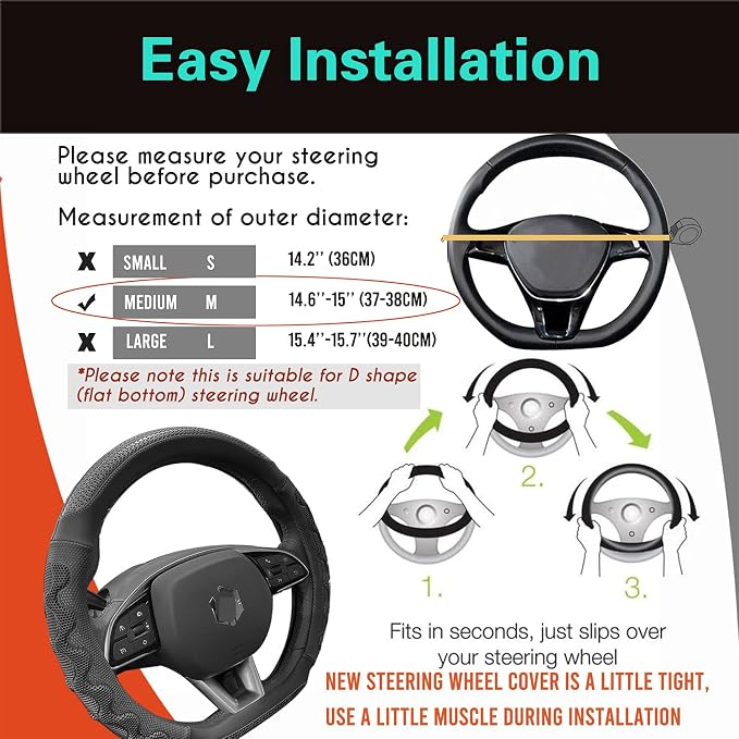 PINCTROT D Shaped 14.5-15 Inch Steering Wheel Cover Great Grip - Image 6