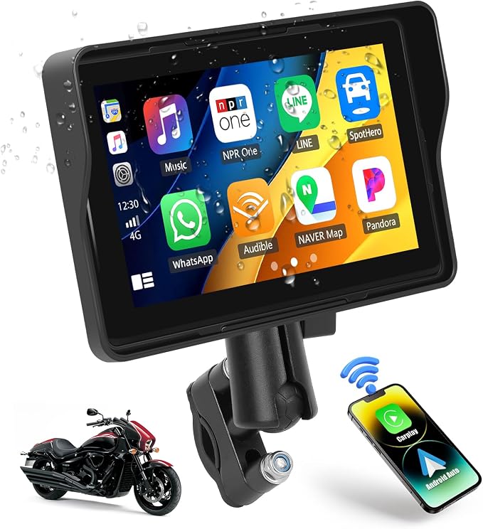 CAMECHO Motorcycle CarPlay Screen, Touch Screen Car Stereo Support Dual by CAMECHO