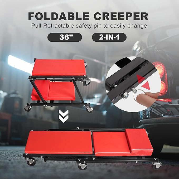 Torin 36" Rolling Foldable Car Creeper Automotive Creeper, 2-in-1 Garage Shop - Image 2