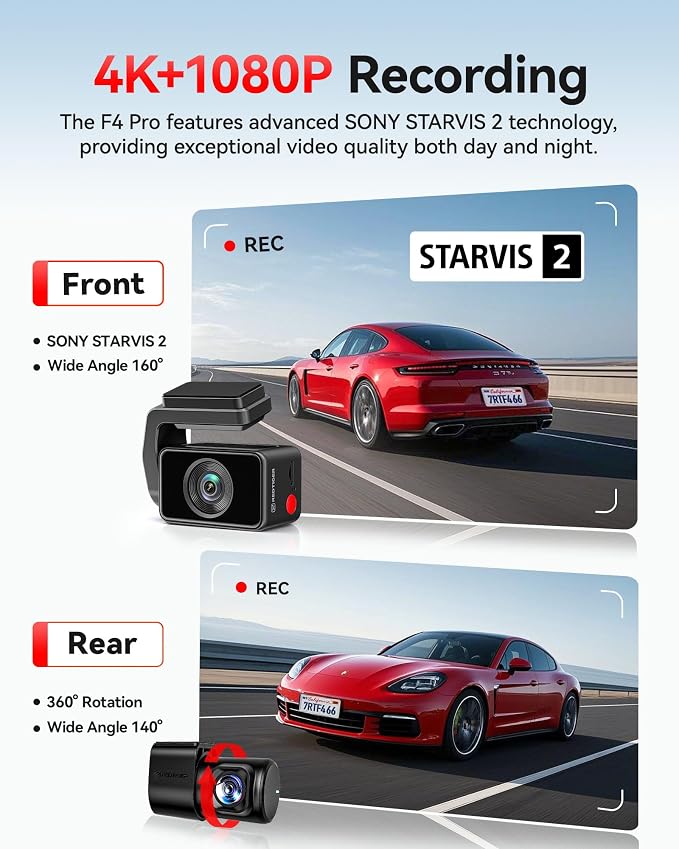 REDTIGER F4 Pro 4K Dash Cam Front and Rear, STARVIS 2 Sensor, 128GB Card - Image 3