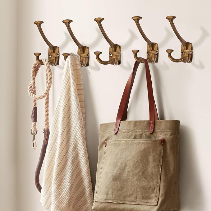 Large Wall Double-Sided Hook 2 Pack Antique Brass Hook Decorative Heavy Duty - Image 5