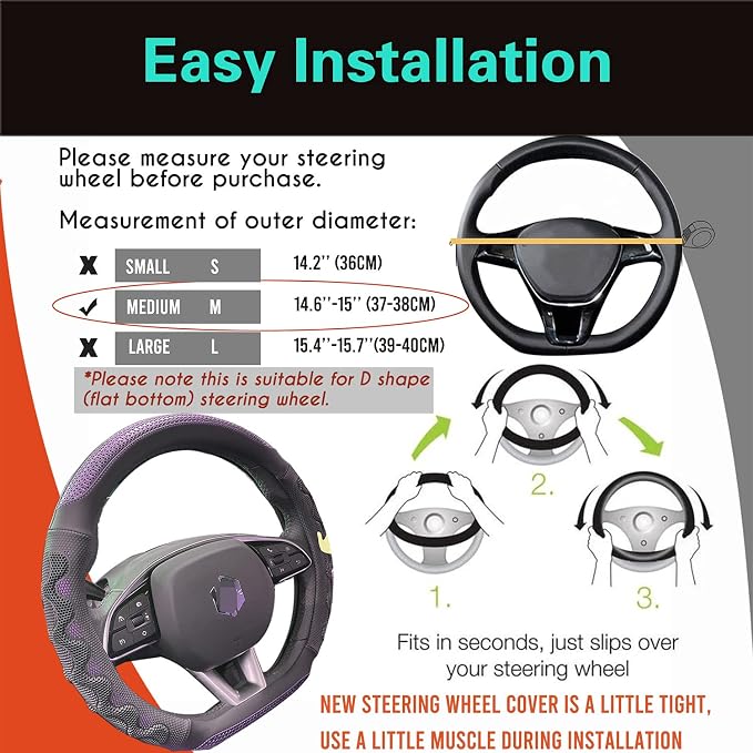 PINCTROT D Shaped 14.5-15 Inch Steering Wheel Cover Great Grip - Image 6