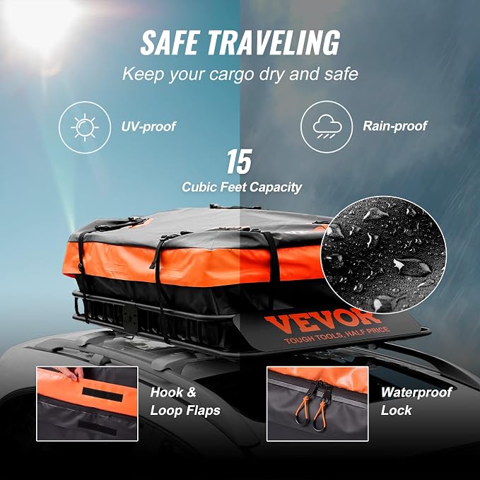 VEVOR Roof Rack Cargo Basket, 200 LBS Capacity Universal Rack Carrier - Image 5