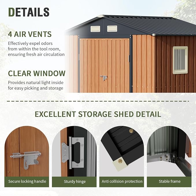 8x6 Ft Storage Shed, Large Outdoor Shed - Image 5