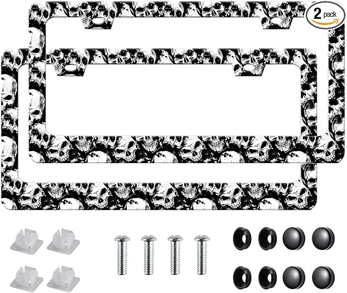 2Pack of Skull License Plate Frames Horror Skull Car Decor Accessories by Unknown