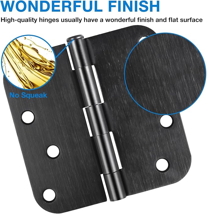 3 Pack Black Door Hinges Matte Black 4 Inch 5/8" Radius Hinges - Image 3