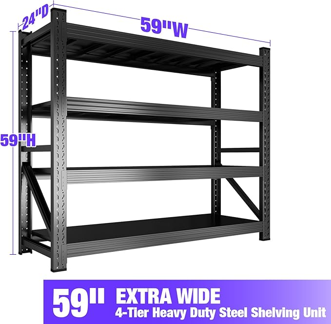 6000LBS Garage Shelving Heavy Duty, 4-Tier 59" W Storage Garage Shelves - Image 2