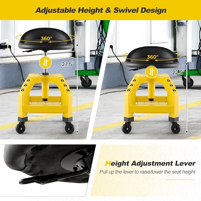 Goplus Rolling Garage Stool, 22.5”-27.5” Adjustable Mechanic Chair - Image 5