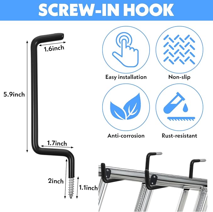 12 Pcs Heavy-Duty Black Ladder Hooks – Iron & PVC Wall Mount Storage Hangers - Image 2