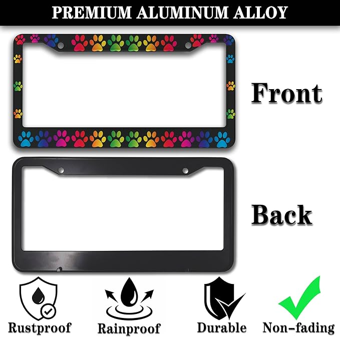 License Plate Holder Rainbow License Plate Frames Colors of The Rainbow Dog Paw - Image 3