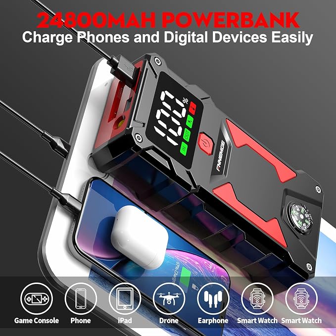 Car Jump Starter, 5000A Peak 24800mAh 12V Car Battery Starter, - Image 4