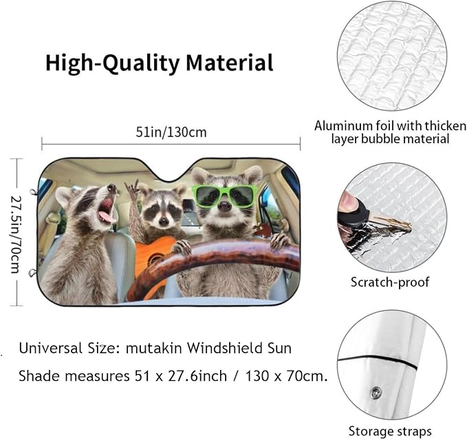 Raccoon Driving Car Windshield Sunshade Front Window Sun Visor Protector - Image 3