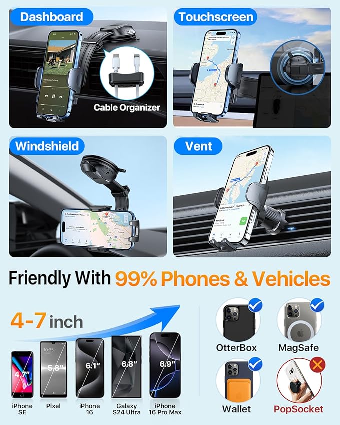 HTU Upgraded Strongest Suction Car Phone Holder Bendable Arm, Never Block View - Image 6
