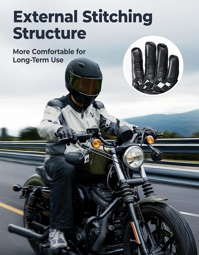 KEMIMOTO Motorcycle Leather Gloves, Sheepskin Protective Gloves - Image 5