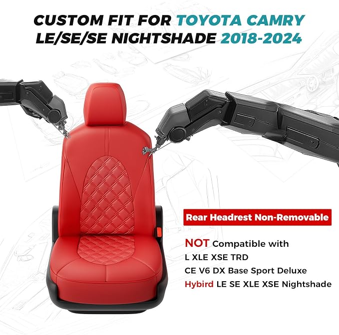 for Toyota Camry Seat Covers LE SE SE Nightshade 2018 2019 2020 2021 2022 2023 - Image 2