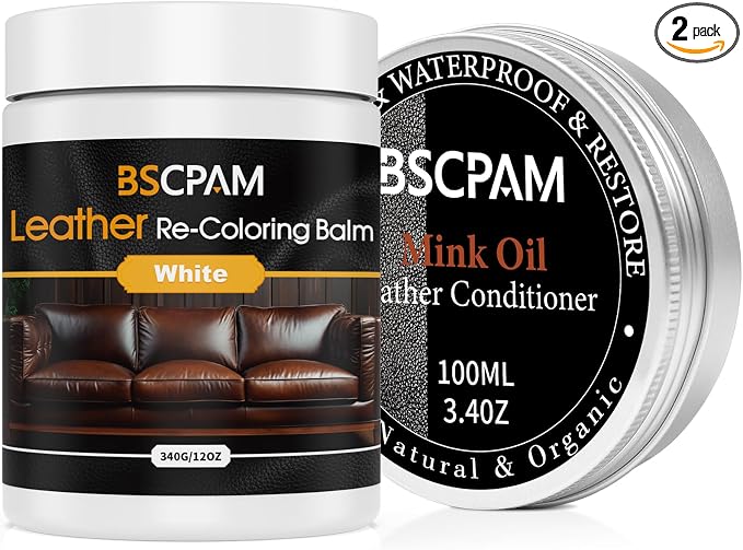 12oz Leather Recoloring Balm & 3.4oz Mink Oil Leather Conditioner kit, Leather by BSCPAM