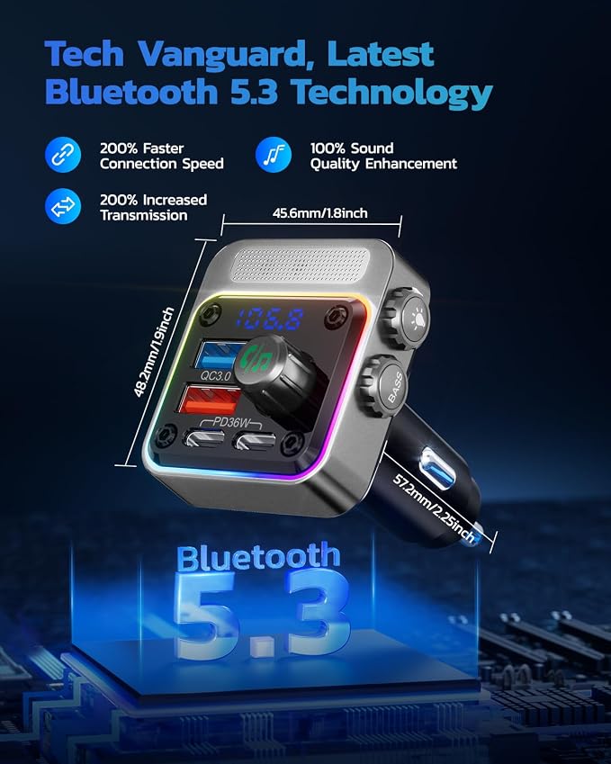 Nulaxy 54W Bluetooth 5.3 Car Adapter - Image 3