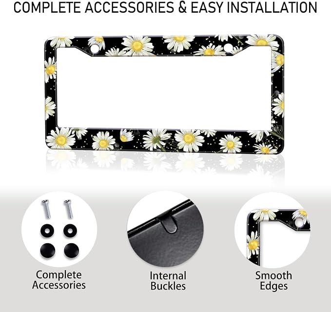 Daisy Flowers Car License Plate Frame, Flowers Print Tags Frames Holder Covers - Image 8