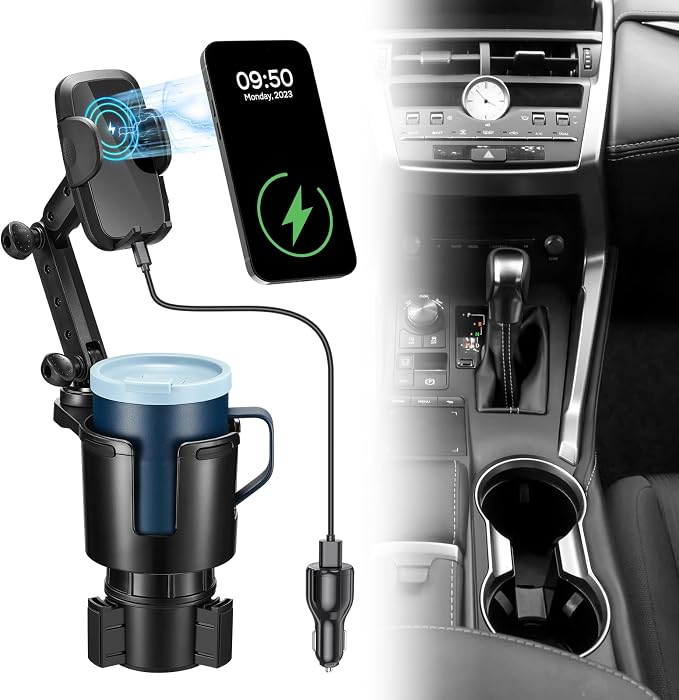 This Hill Cup Holder Phone Charger, 15W Fast Charging Auto Clamping, Phone by LightGripHeavyDuty