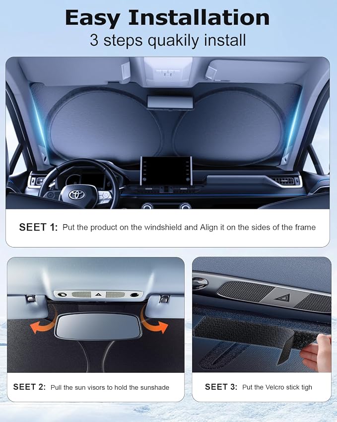 DMJN Windshield Sun Shade Car, Keep Car Cool & Interior Protection Sunshade - Image 7