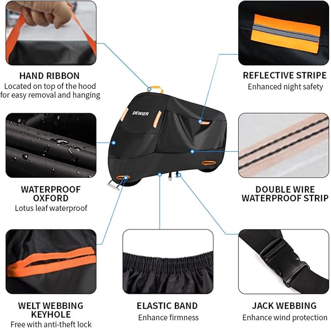 Motorcycle Cover Waterproof Outdoor, 420D Heavy Duty, All Season Protection - Image 6