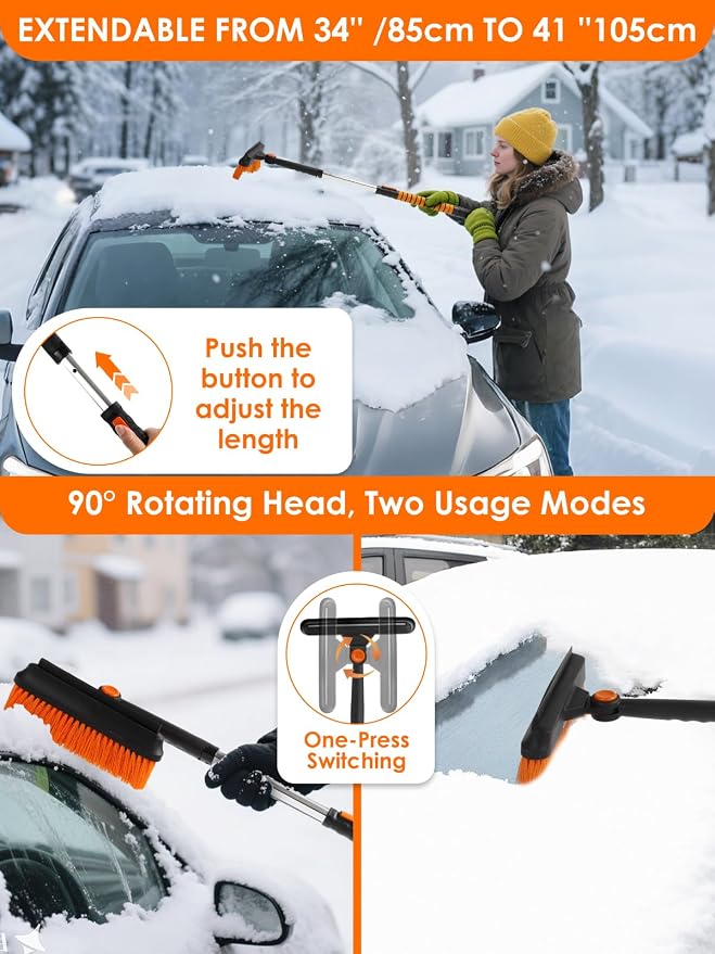 90° Fixed Rotation 3-in-1 Car Snow Brush and Ice Scraper - Image 3