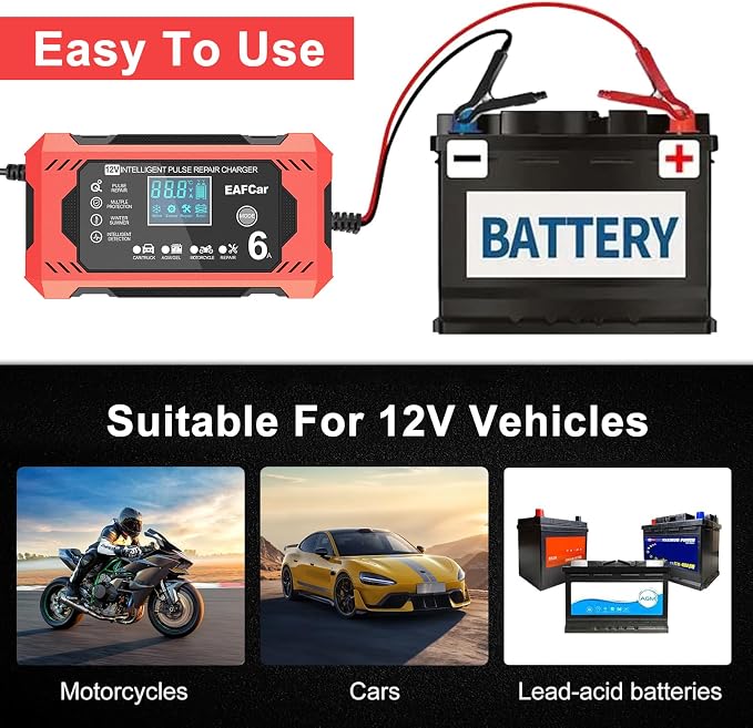 6-Amp Battery Charger, 12V Trickle Charger Car Battery Charger, Smart Automatic - Image 2